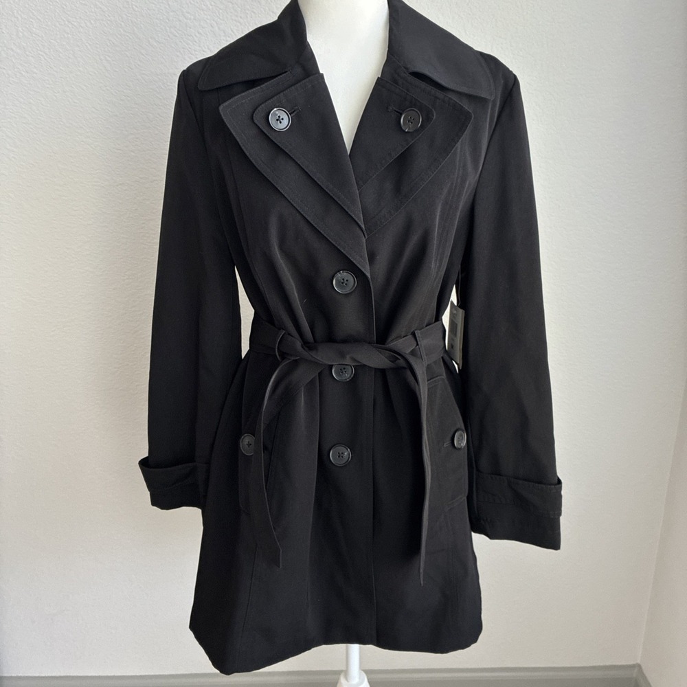 Fog by London Fog Women's Single Breasted Waist Belted Trench Coat Medium Black